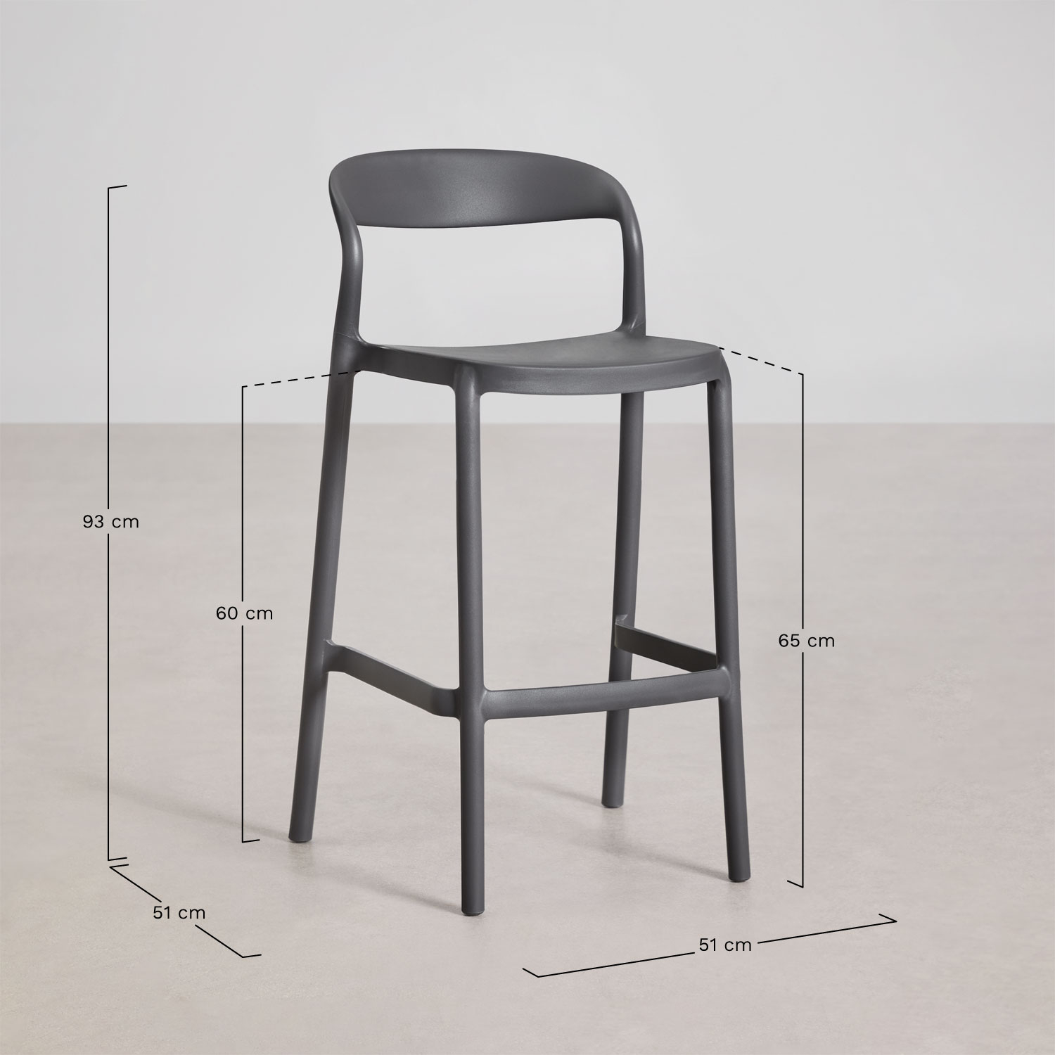 Tabouret de jardin haut empilable en polypropylène Brenza, mesures