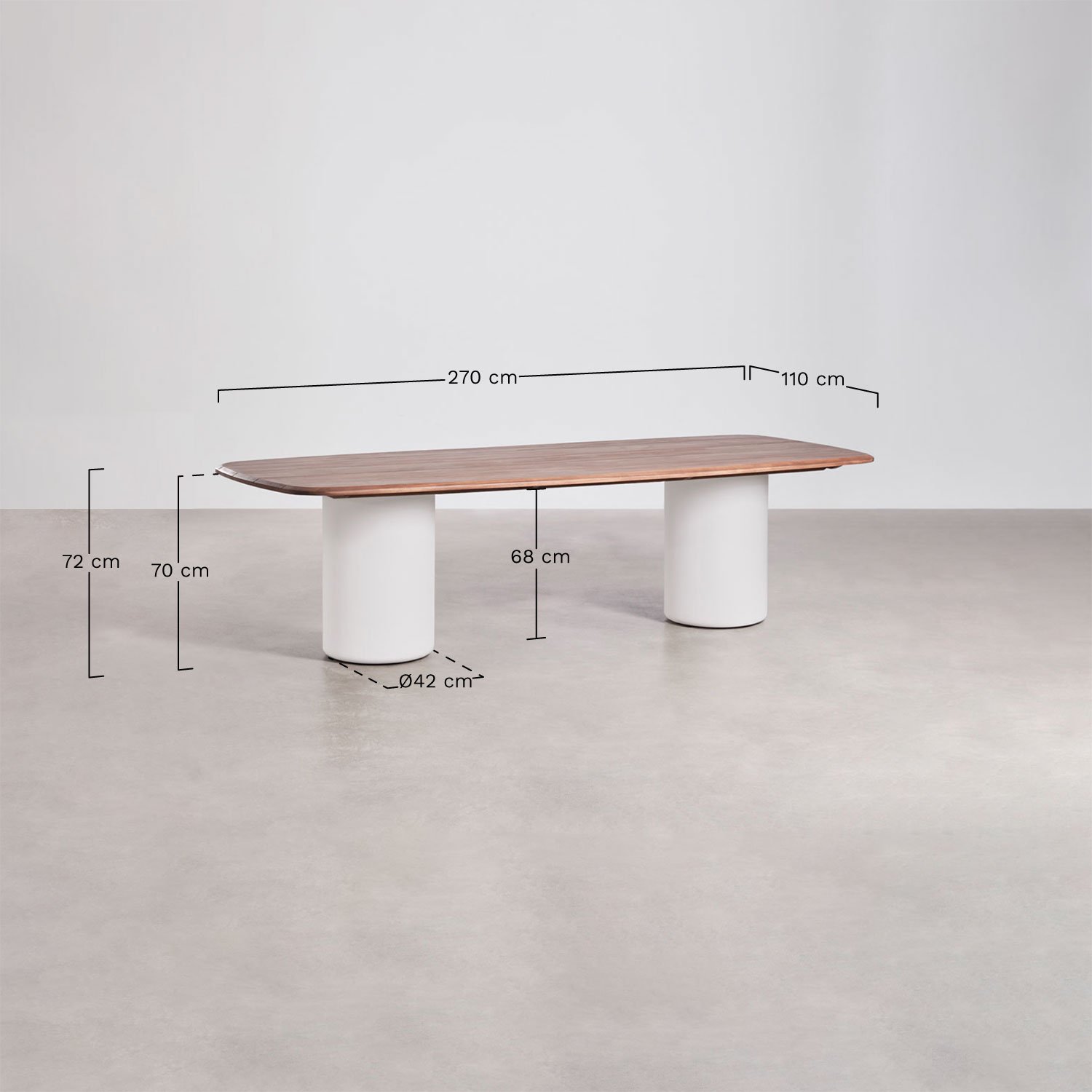 Table à manger rectangulaire 270x110 cm en bois d'acacia Leighton, mesures