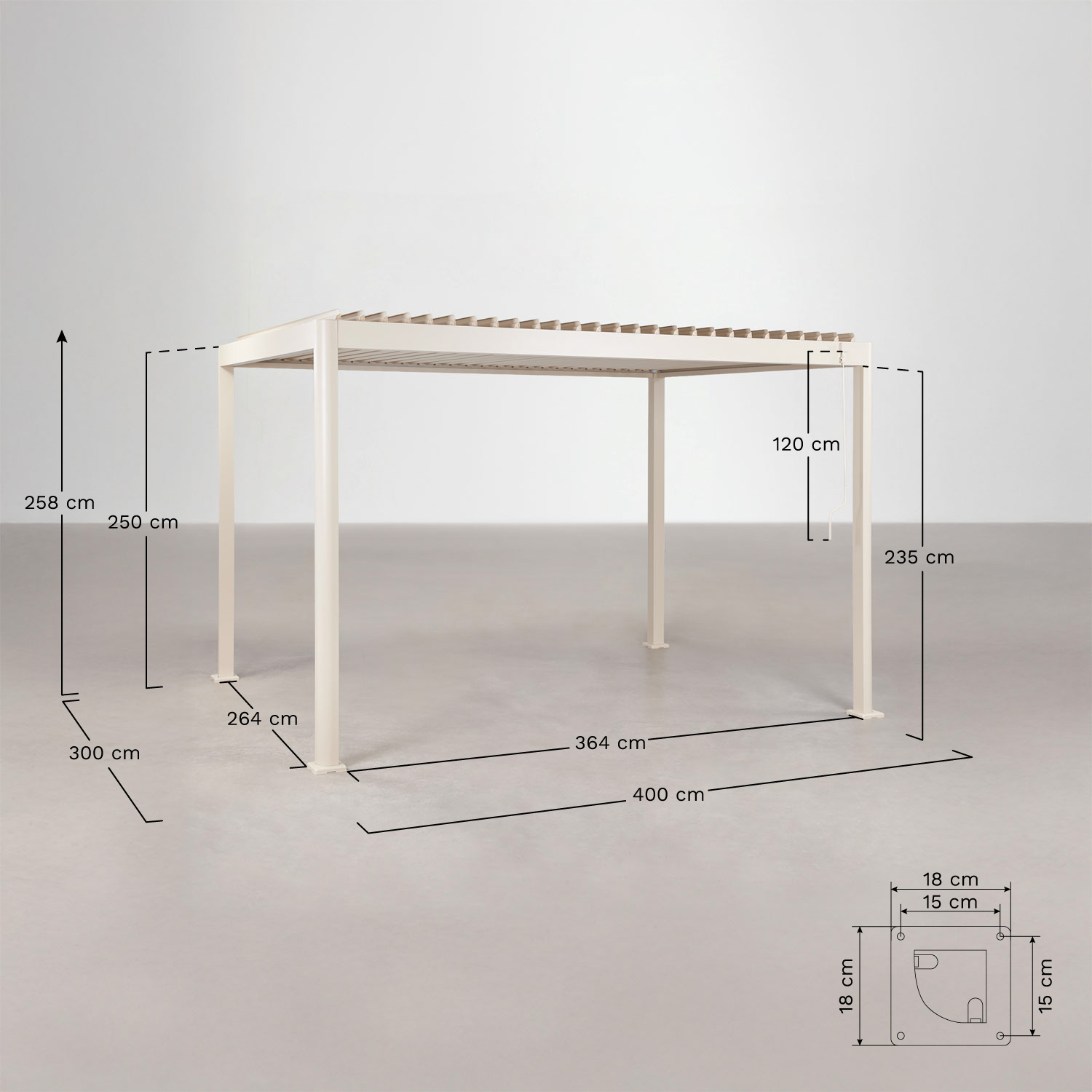 Pergola bioclimatique à lames en aluminium Druvia, mesures