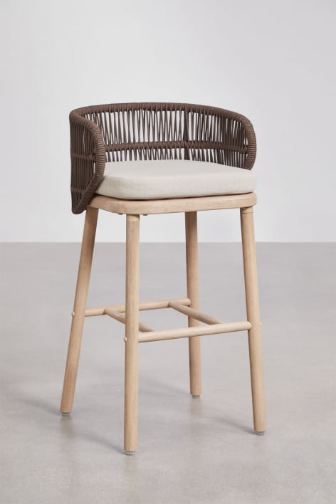 Tabouret de jardin haut en bois d'acacia et corde tressée Capri - Marron Chocolat