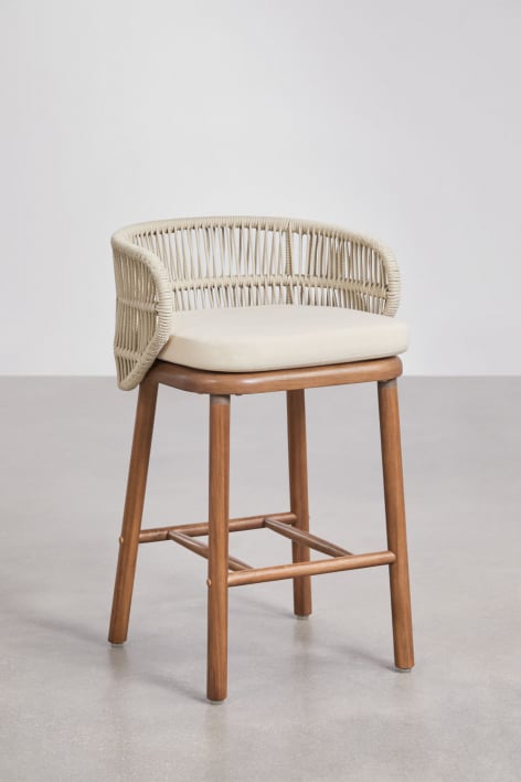 Pack de 4 tabourets hauts de jardin en bois d'acacia et corde tressée Capri