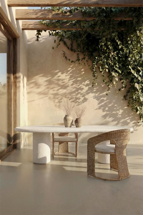 Table de jardin ovale 260x110 cm en ciment Aurean