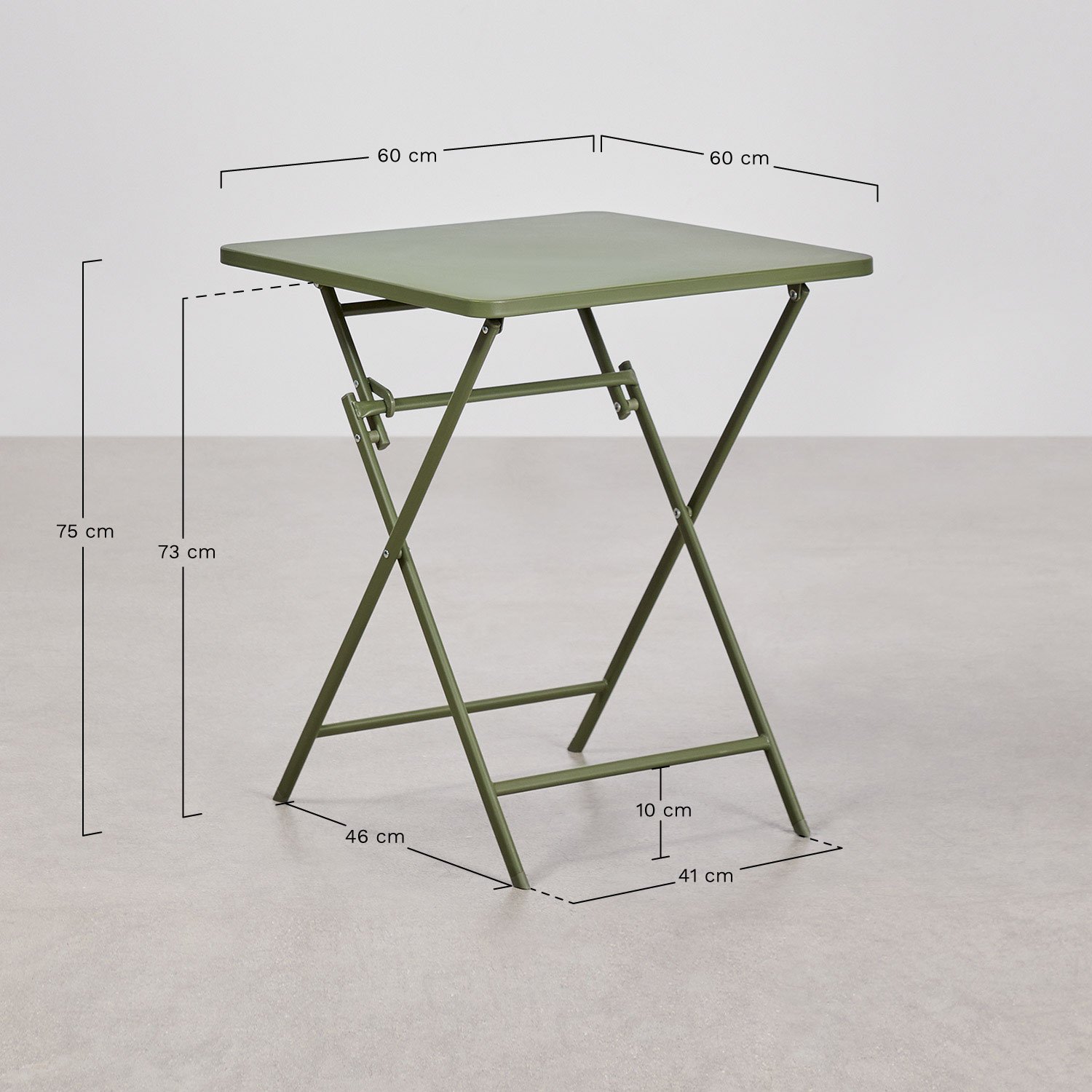 Set de table carrée 60x60 cm pliable et 2 chaises de salle à manger en acier Tamarit, mesures
