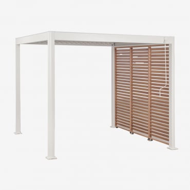 Pergola Bioclimatique En Aluminium Avec Lames Et Panneau Latéral Druvia Gardénia Blanc - Bois De Châtaignier Brun & Pergola De 3x3 M - Sklum