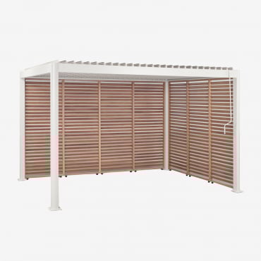 Pergola Bioclimatique En Aluminium Avec Lames Et Panneaux Latéraux Druvia Gardénia Blanc - Bois De Châtaignier Brun & 3 X 4 M - Sklum