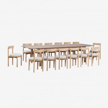 Set De Table Rectangulaire Extensible Duala 250-310x105 Cm Et 14 Chaises De Salle À Manger En Bois D'acacia Nualis Acacia Marron Clair - Sklum