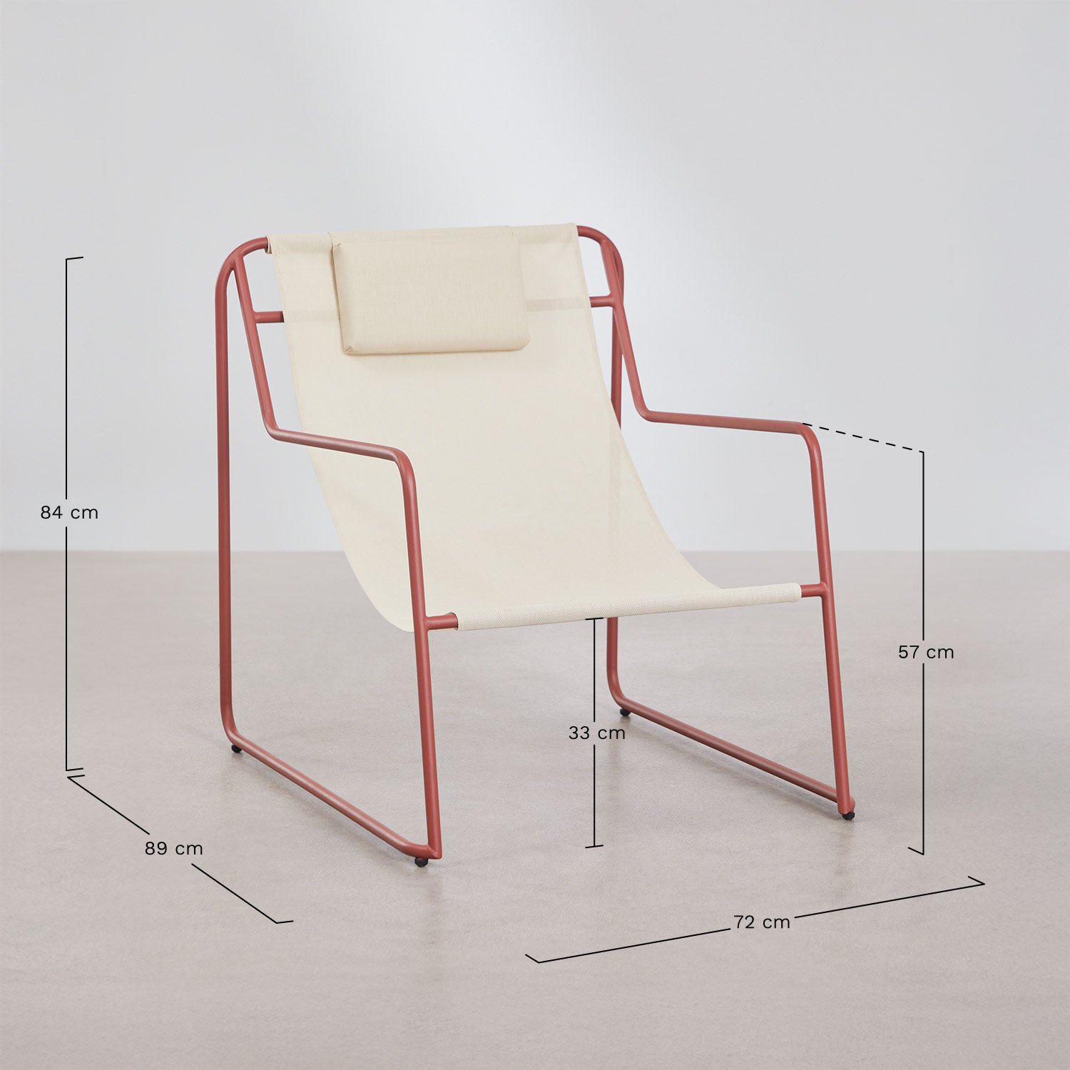 Hamac avec coussin et accoudoirs en acier Lorvian, mesures