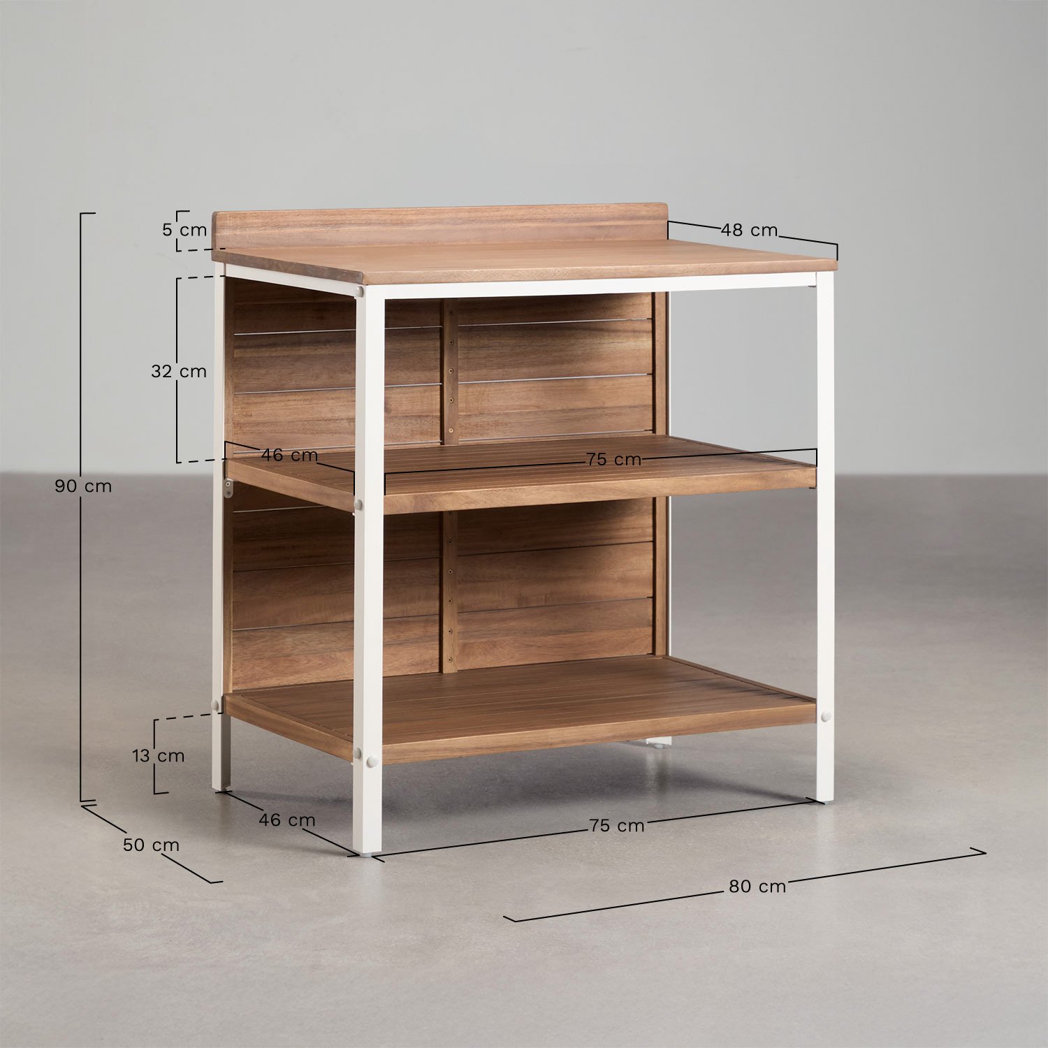 Module de rangement avec étagères pour cuisine modulaire d'extérieur en bois d'acacia et aluminium Reggie, mesures