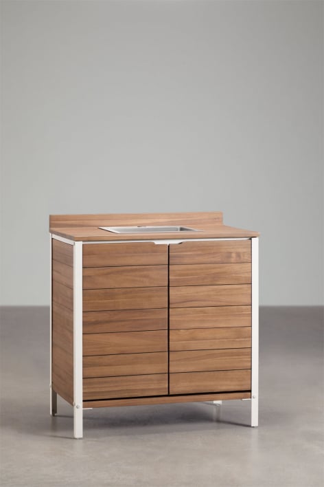 Module de rangement avec évier pour cuisine extérieure en bois d'acacia et aluminium Reggie