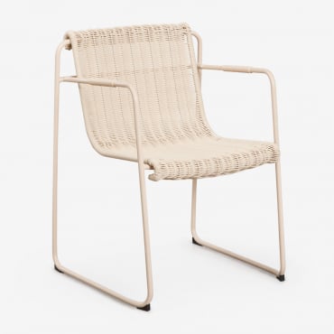 Pack De 2 Chaises De Jardin Empilables Avec Accoudoirs En Rotin Synthétique Et Acier Revia Tapioca Beige - Sklum
