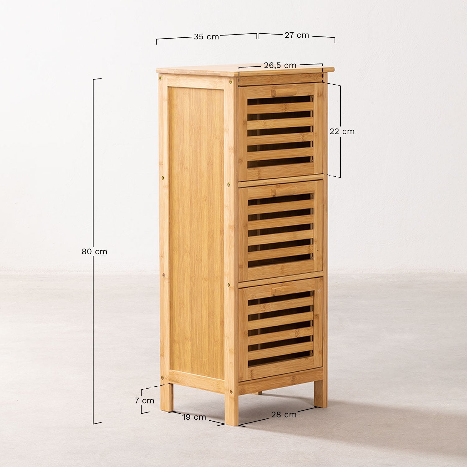 Étagère avec portes 35x80 cm en bambou Bernadette, mesures