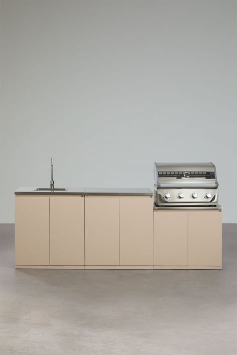 Cuisine modulaire d'extérieur 3 pièces avec évier et barbecue à gaz 4 brûleurs en acier Rivana