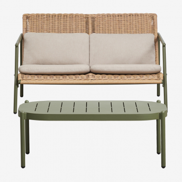 Ensemble De Jardin Avec Canapé 2 Places Et Table Basse En Aluminium Et Rotin Synthétique Duroli Vert Olive Intense - Sklum