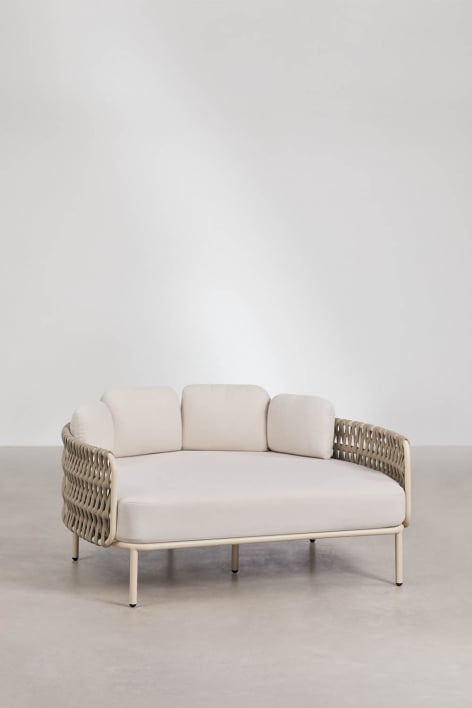 Double chaise longue en aluminium et corde tressée avec coussins Tevary