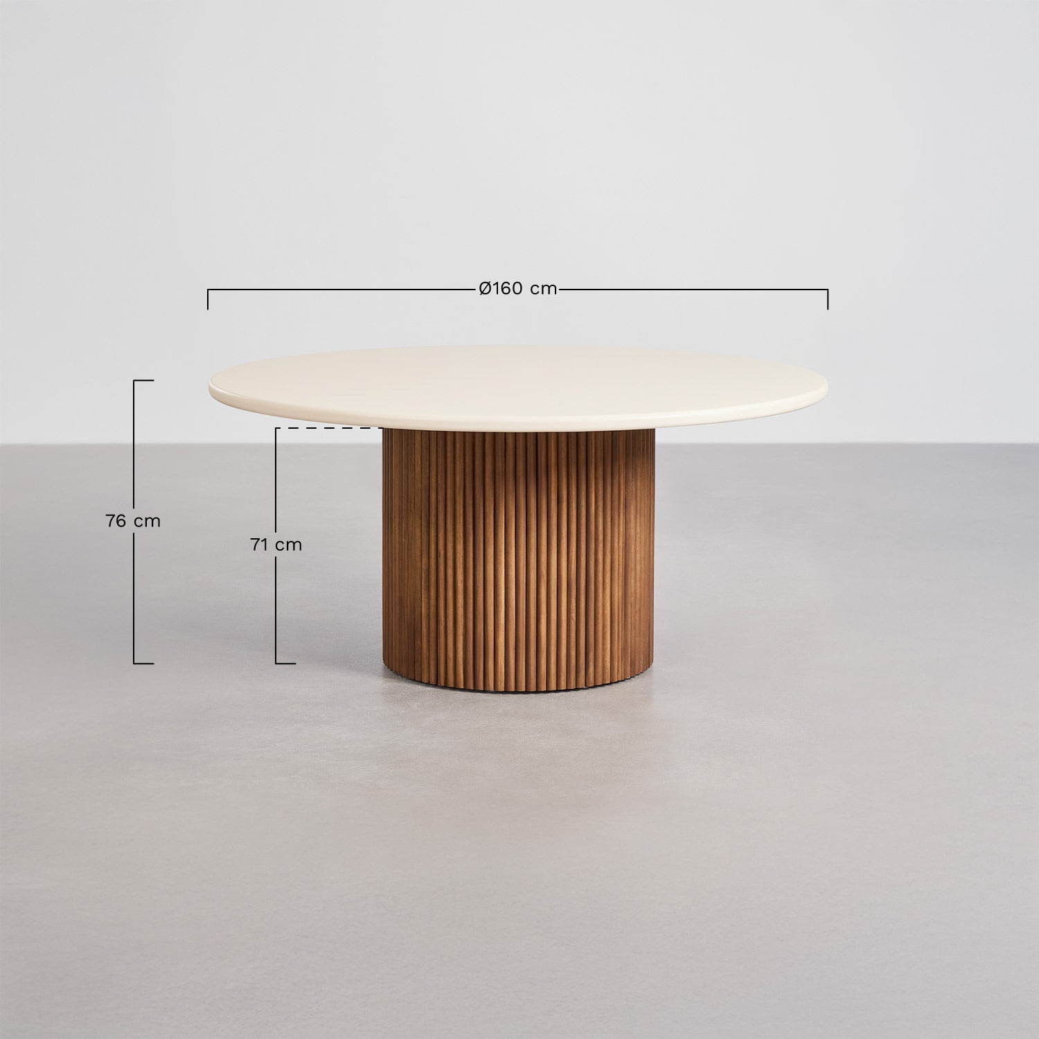 Table de salle à manger ronde en ciment et bois d'acacia Sirvon, mesures