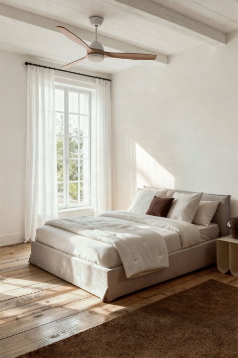 Lit avec coffre de rangement pour matelas 135x190cm en chenille blanc cassé Lorea