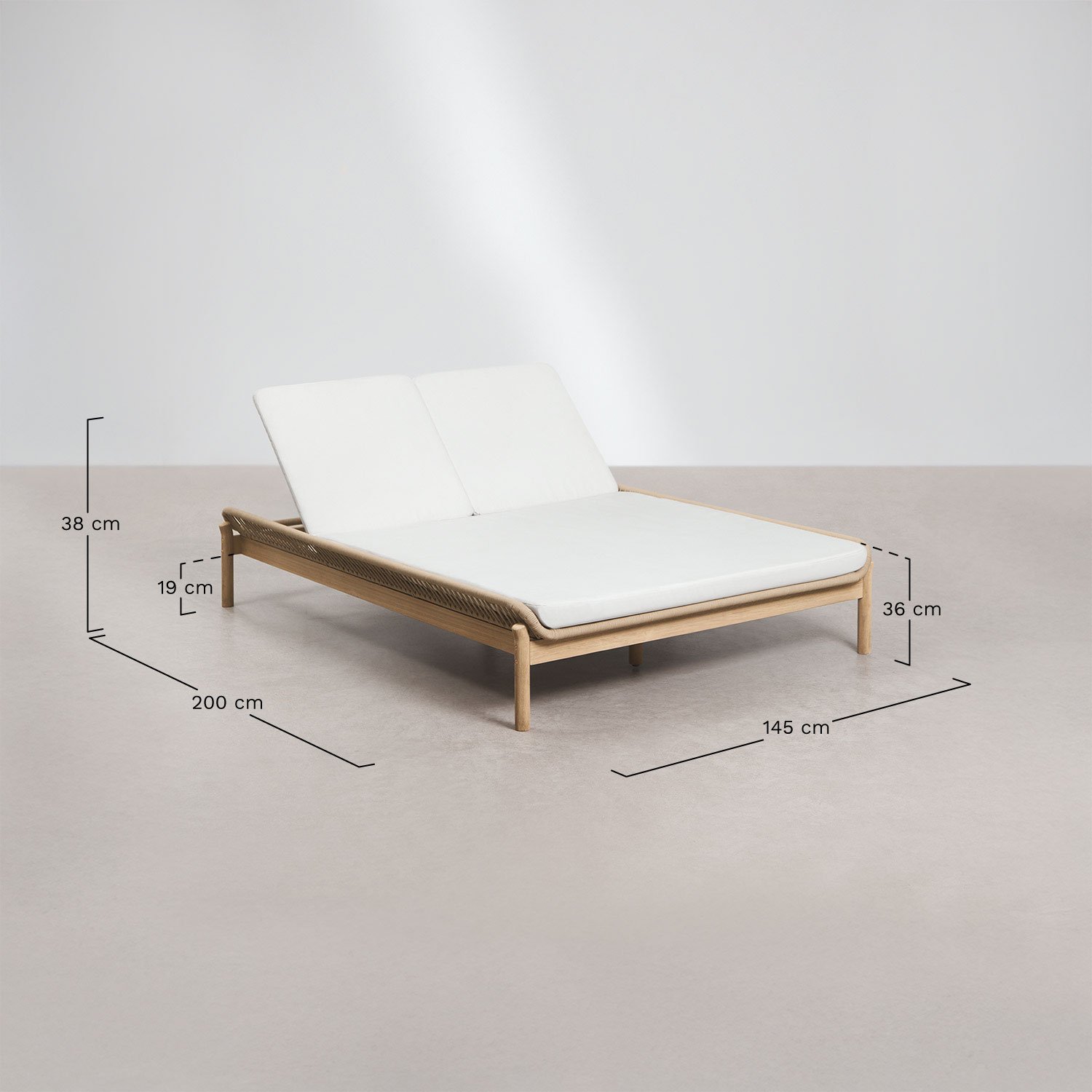 Chaise longue double inclinable en bois d'acacia et corde tressée Karvia, mesures