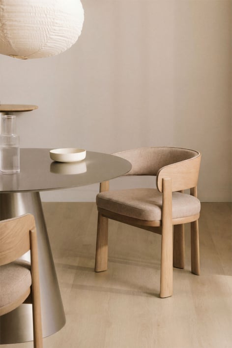Chaise de salle à manger en chêne et tapissée Olea Signature - Tissu Marron Blé