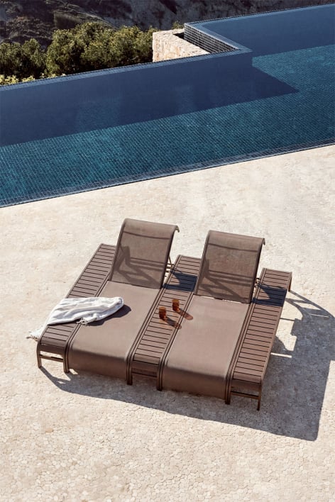 Set de 2 chaises longues inclinables et 3 tables d'appoint en acier Marietta