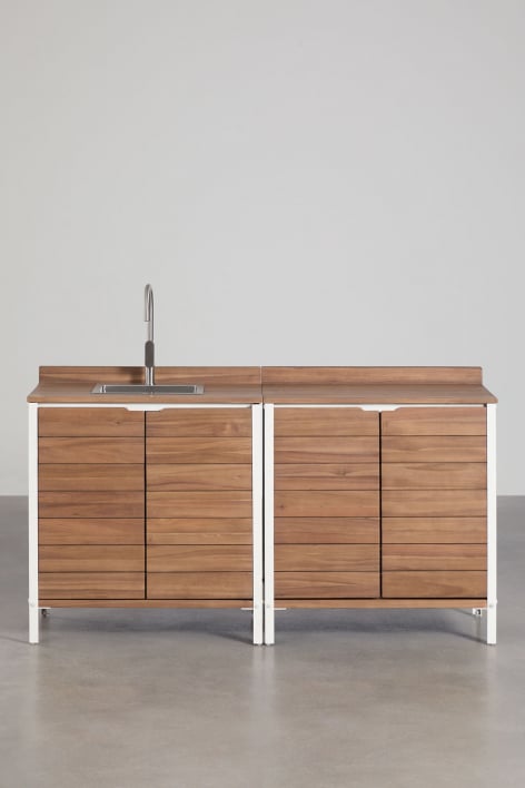 Cuisine modulaire d'extérieur 2 pièces avec évier et rangement en bois d'acacia Reggie