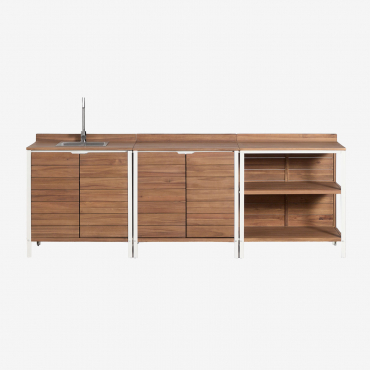Cuisine Modulaire D'extérieur 3 Pièces Avec Évier Et Rangement En Bois D'acacia Reggie Brun Acacia & Gris Brossé Rintran - Sklum