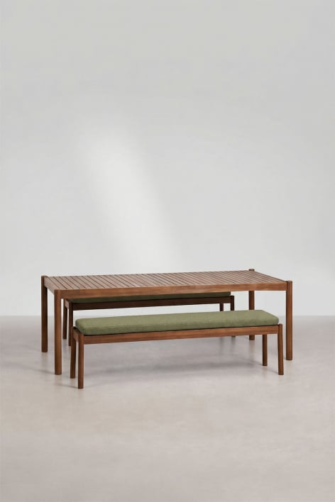 Set de table rectangulaire 220x100 cm et 2 bancs de salle à manger en bois d'acacia Karvia