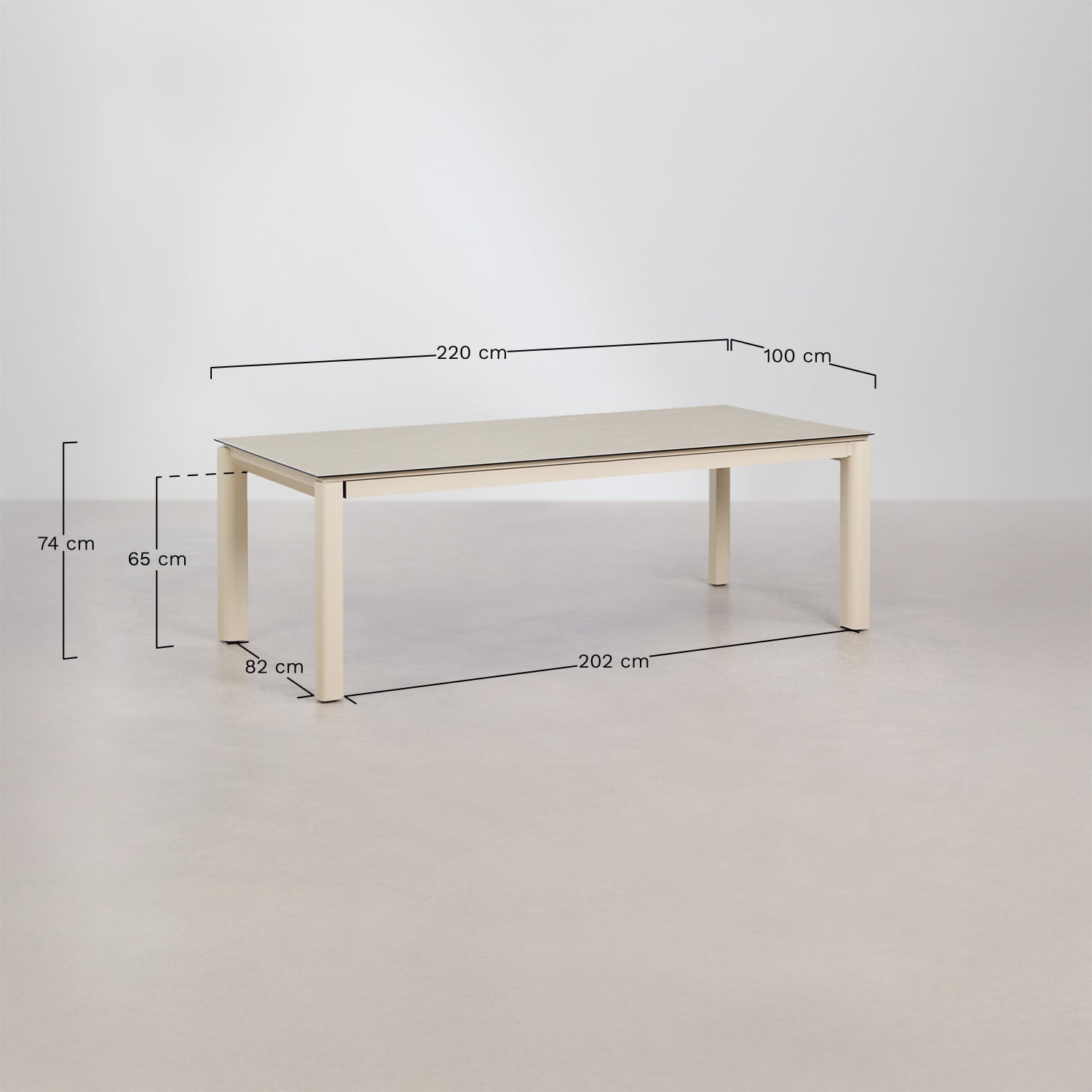 Table de jardin rectangulaire extensible en verre céramique Sylvara, mesures