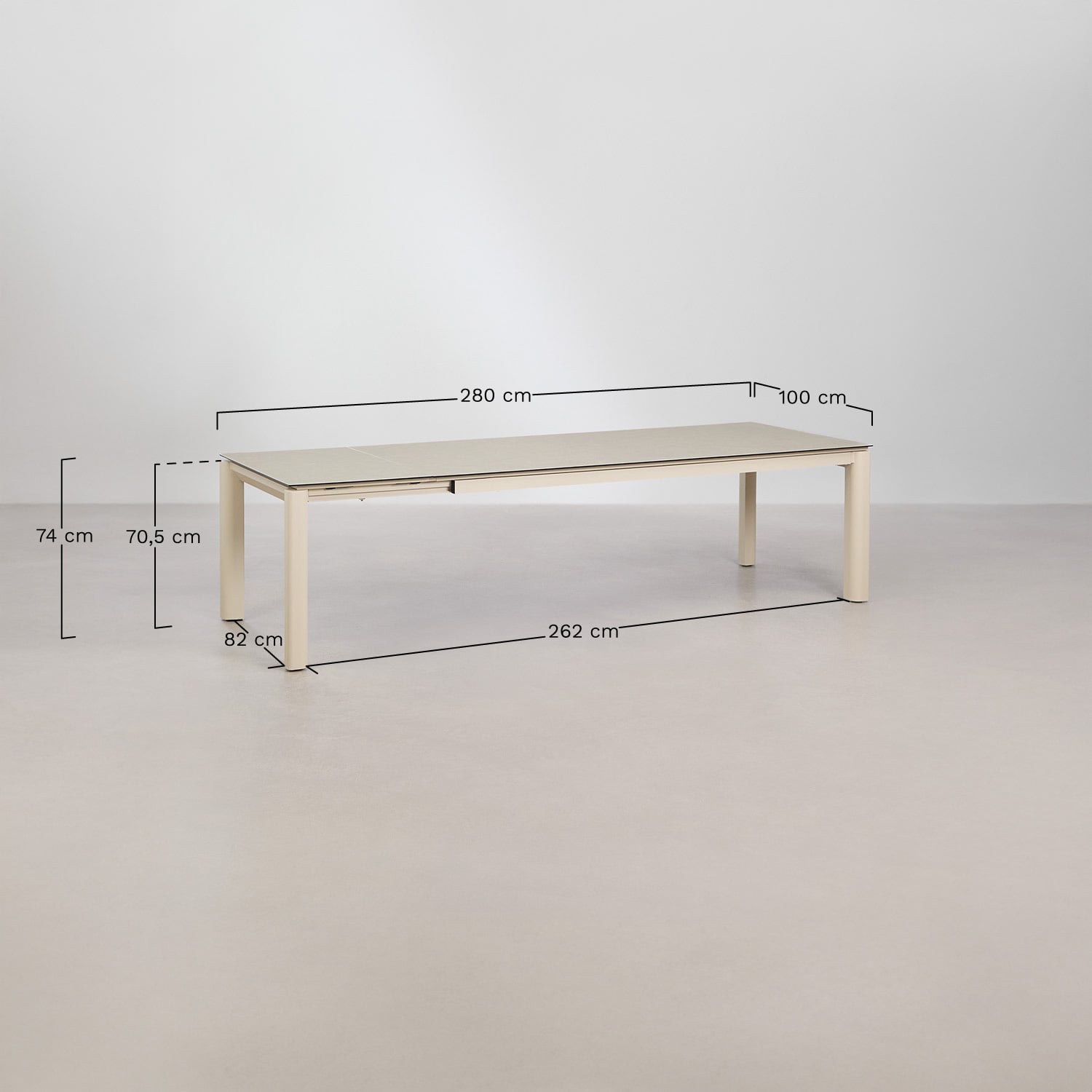 Table de jardin rectangulaire extensible en verre céramique Sylvara, mesures