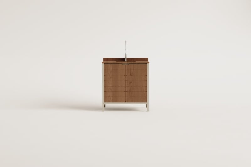 Module de rangement avec évier pour cuisine extérieure en bois d'acacia et aluminium Reggie