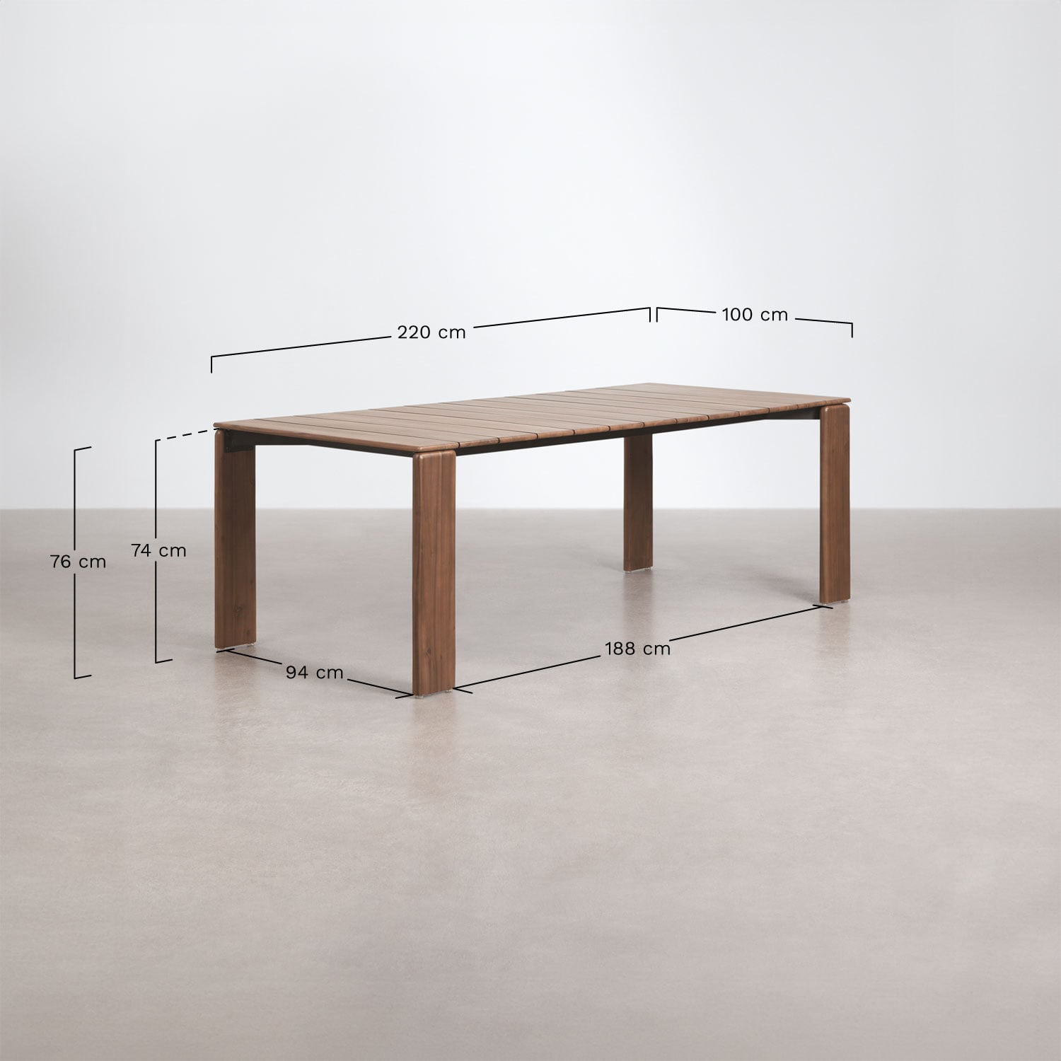 Table de jardin rectangulaire en bois d'acacia Kandroa, mesures