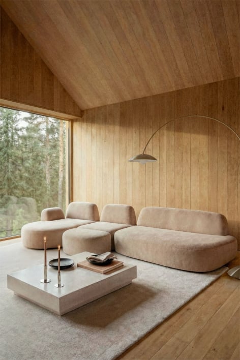 Canapé modulaire avec méridienne gauche en 3 pièces avec module d'angle et pouf rembourré Giorgia