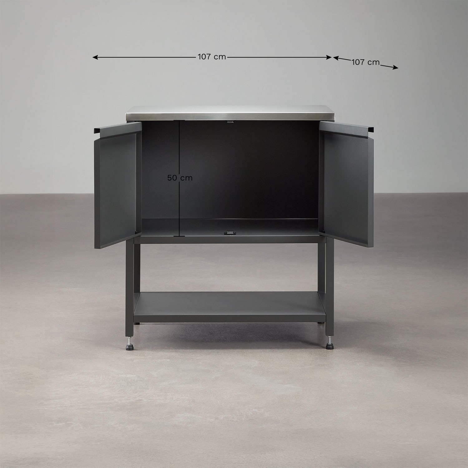 Module de rangement pour cuisine modulaire d'extérieur en acier Savona, mesures