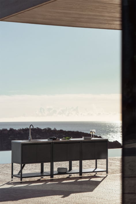 Cuisine modulaire d'extérieur 3 pièces avec évier et rangement en acier Savona