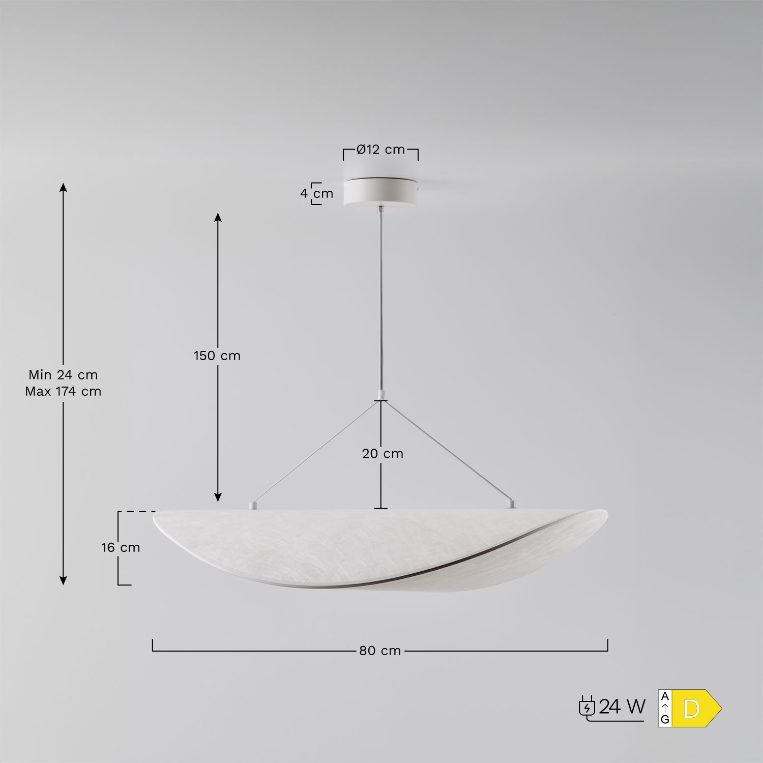 Lampe suspendue LED en tissu Zelvon, mesures