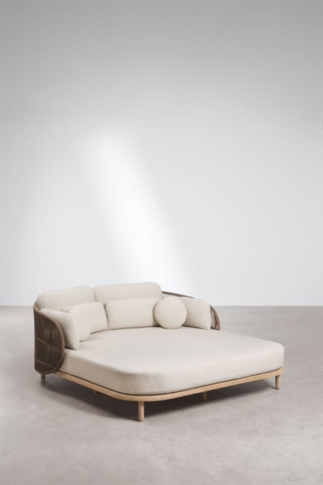 Chaise longue double avec coussins en bois d'acacia et corde tressée Capri