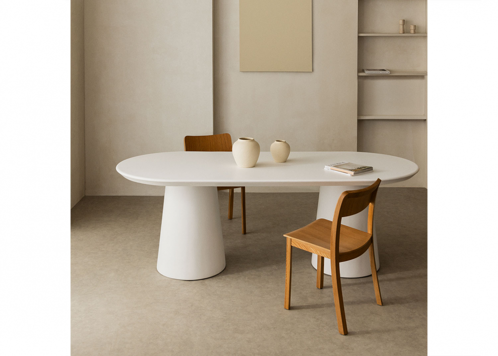 Table de salle à manger ovale 220x95 cm en ciment Noemi