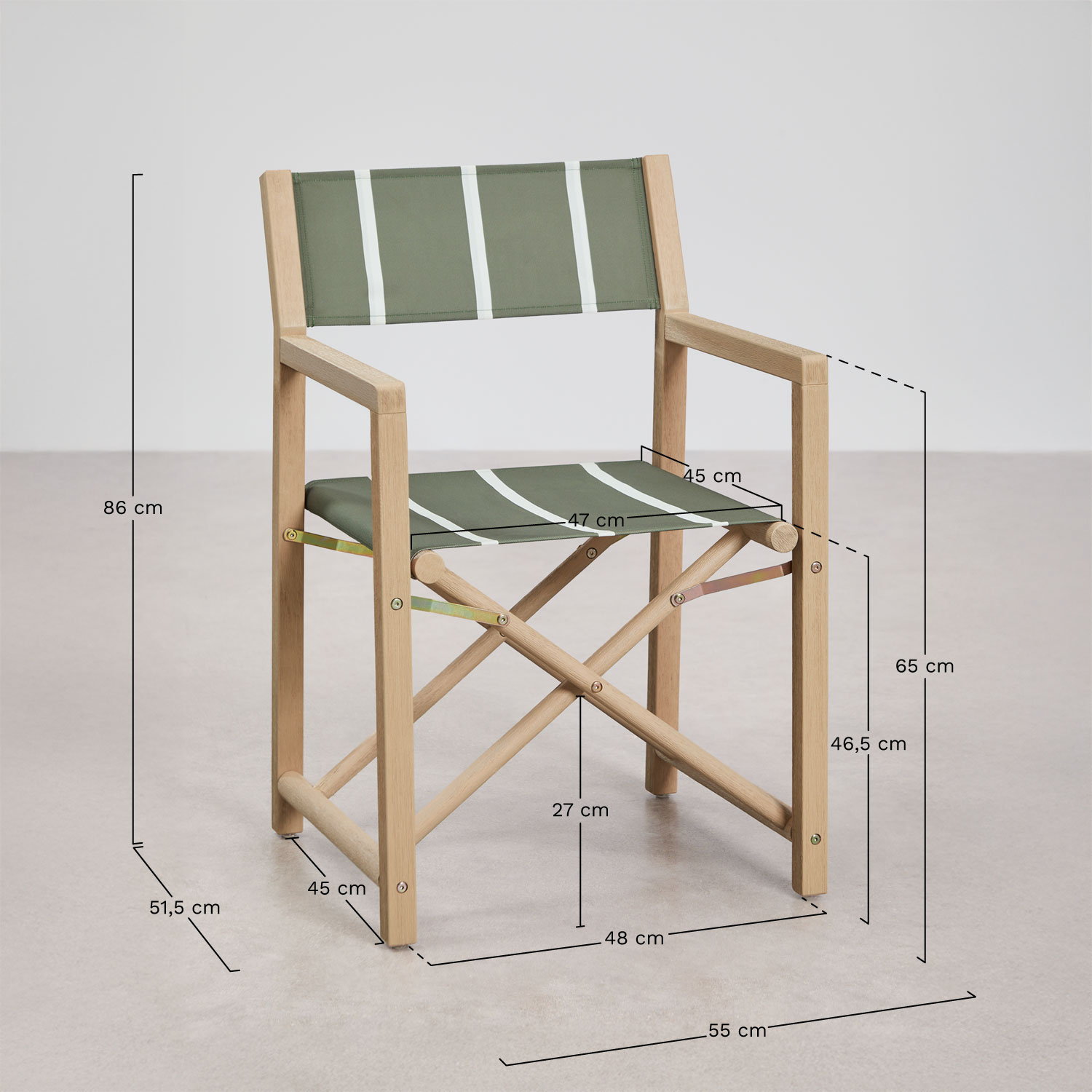 Pack de 2 chaises de réalisateur pliantes en bois d'acacia Rondonia, mesures