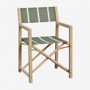 Pack De 4 Chaises De Réalisateur Pliantes En Bois D'acacia Rondonia Vert Olive Intense - Blanc Gardénia - Sklum