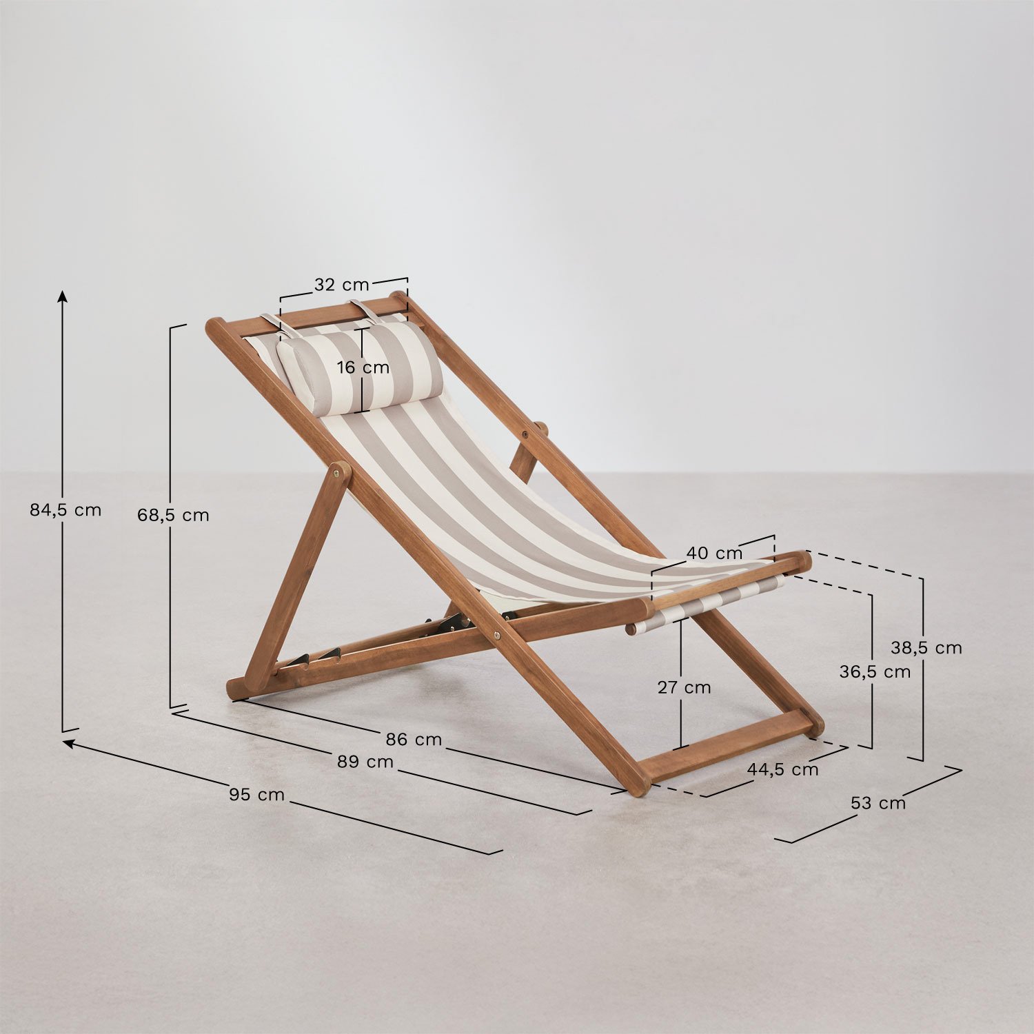 Hamaca pliante avec coussin en bois Kardis, mesures