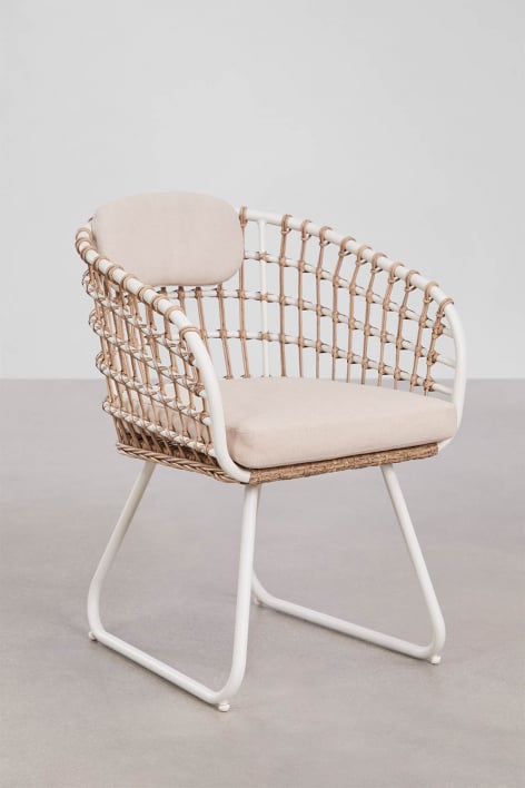 Pack de 4 chaises de salle à manger avec accoudoirs en aluminium et rotin synthétique Isaran