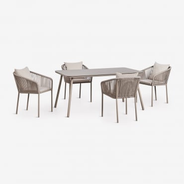 Ensemble De Table Rectangulaire 160x90 Cm Et 4 Chaises De Salle À Manger En Corde Tressée Arhiza Classic Moka Brown - Sklum