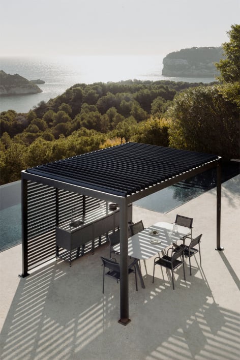Pergola bioclimatique en aluminium avec lames et panneau latéral Druvia