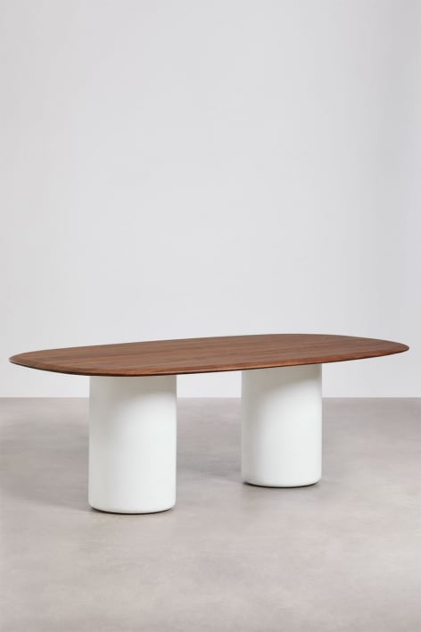 Table à manger ovale en MDF et ciment Lysander - Chêne Foncé Brun