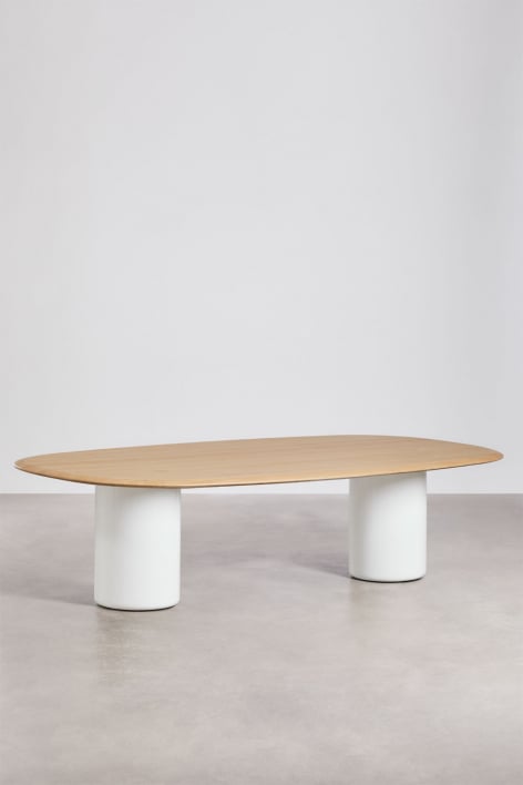 Table à manger ovale en MDF et ciment Lysander - Marron Chêne