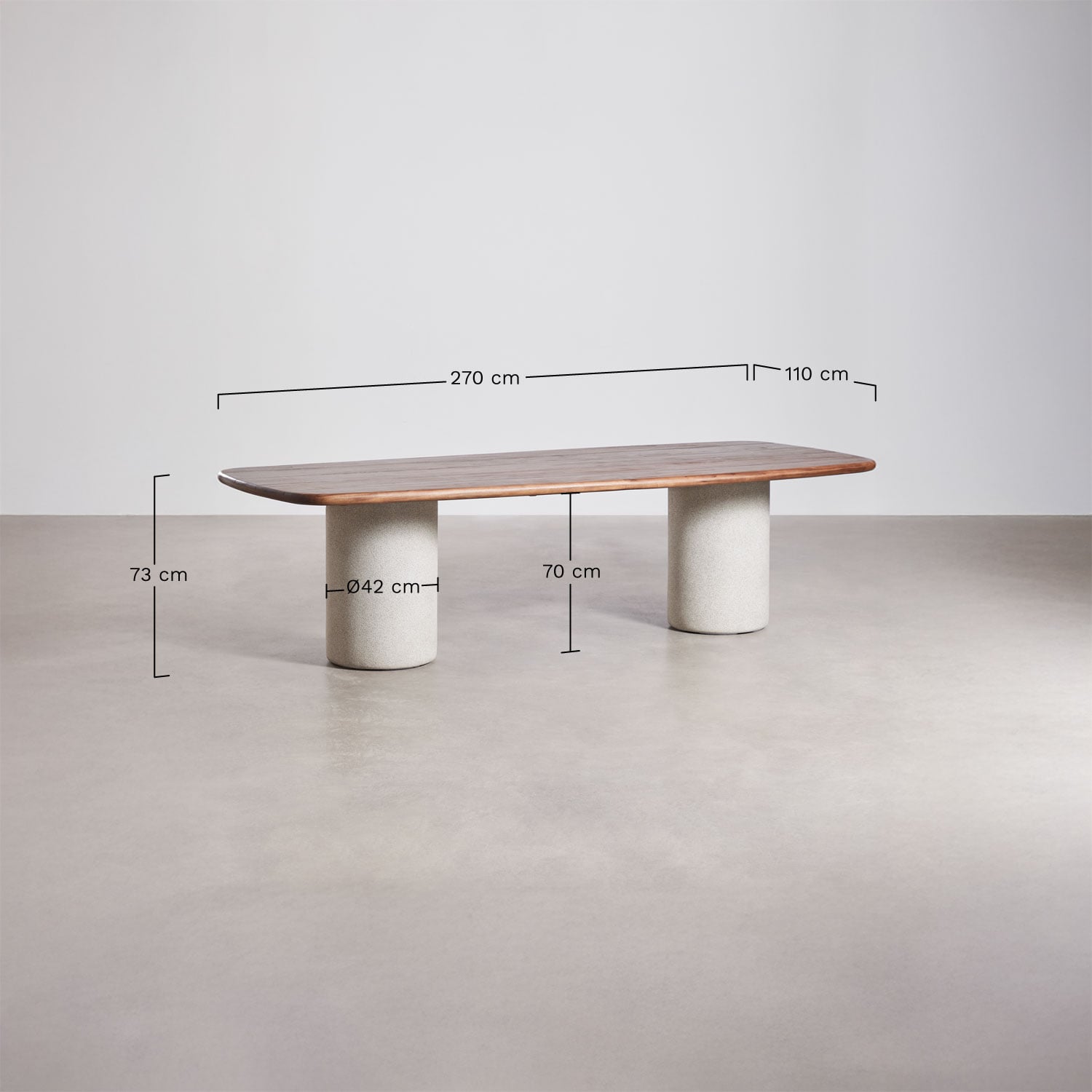 Table de jardin rectangulaire 270x110 cm en bois d'acacia Bogota, mesures