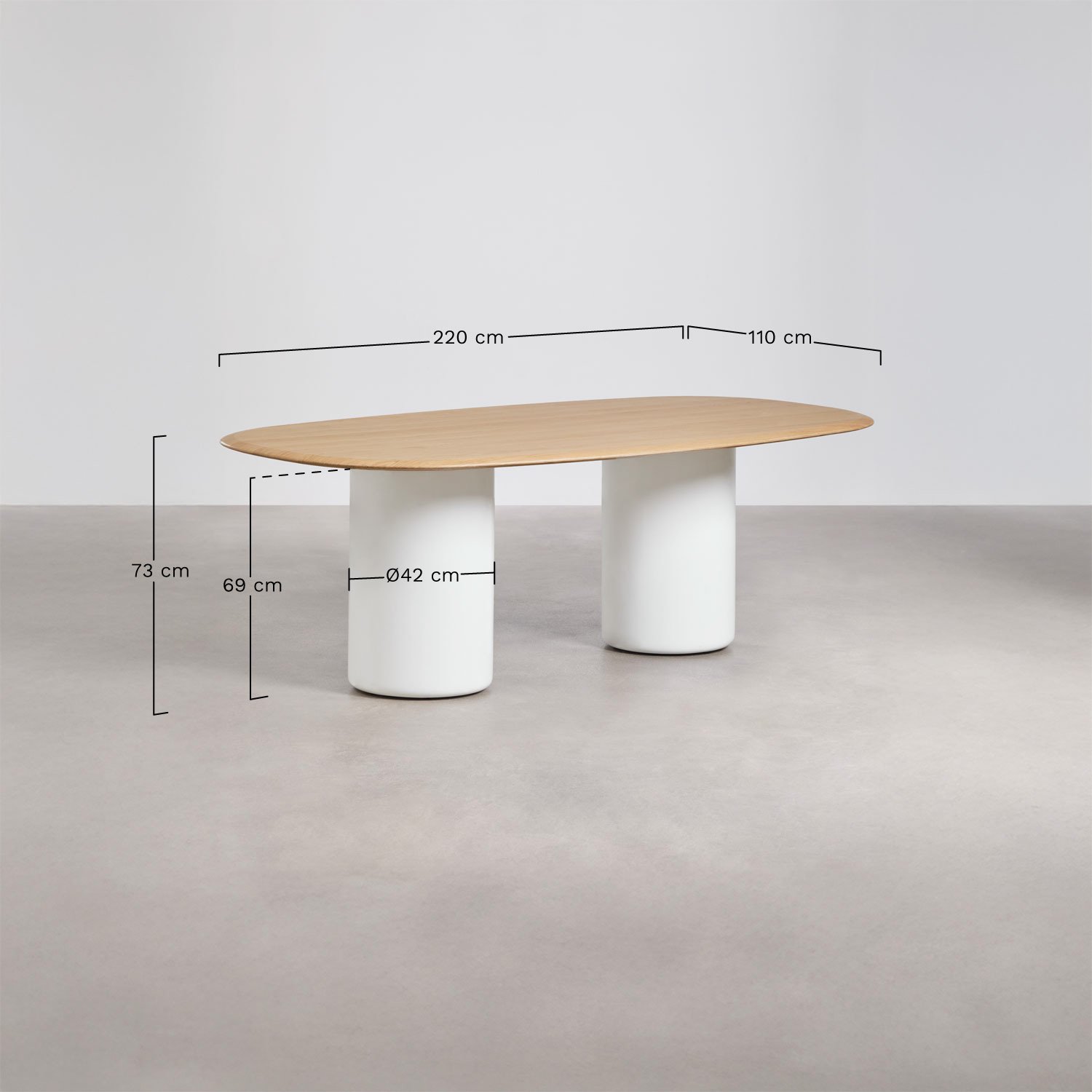 Table à manger ovale en MDF et ciment Lysander, mesures