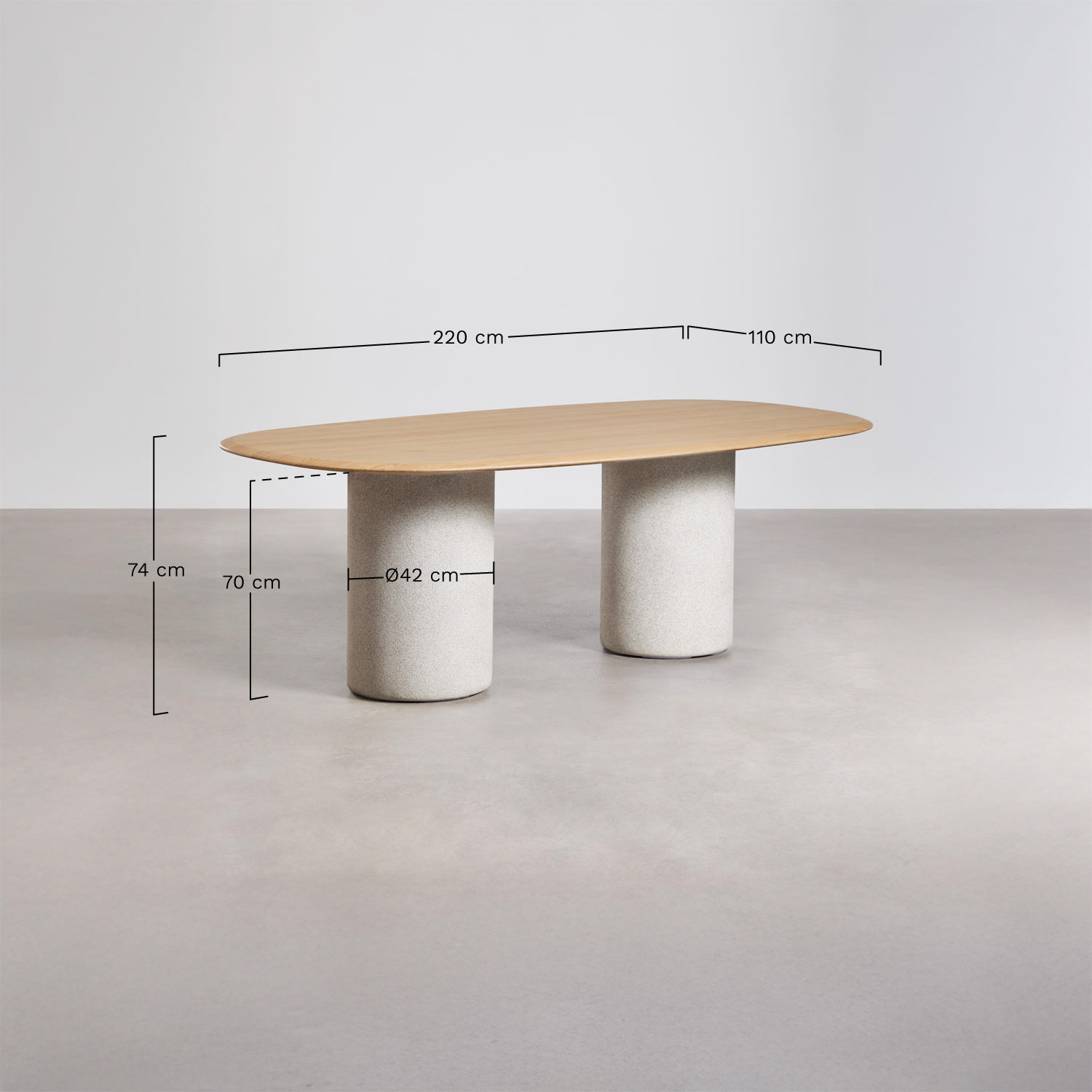 Table à manger ovale en MDF et ciment Lysander, mesures