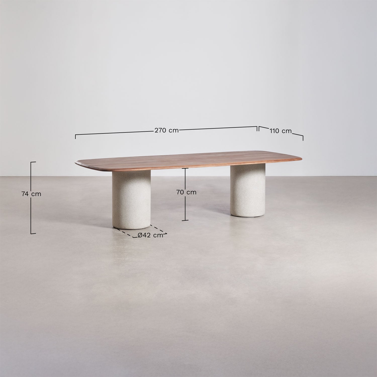 Table de jardin rectangulaire 270x110 cm en bois d'acacia Leighton, mesures