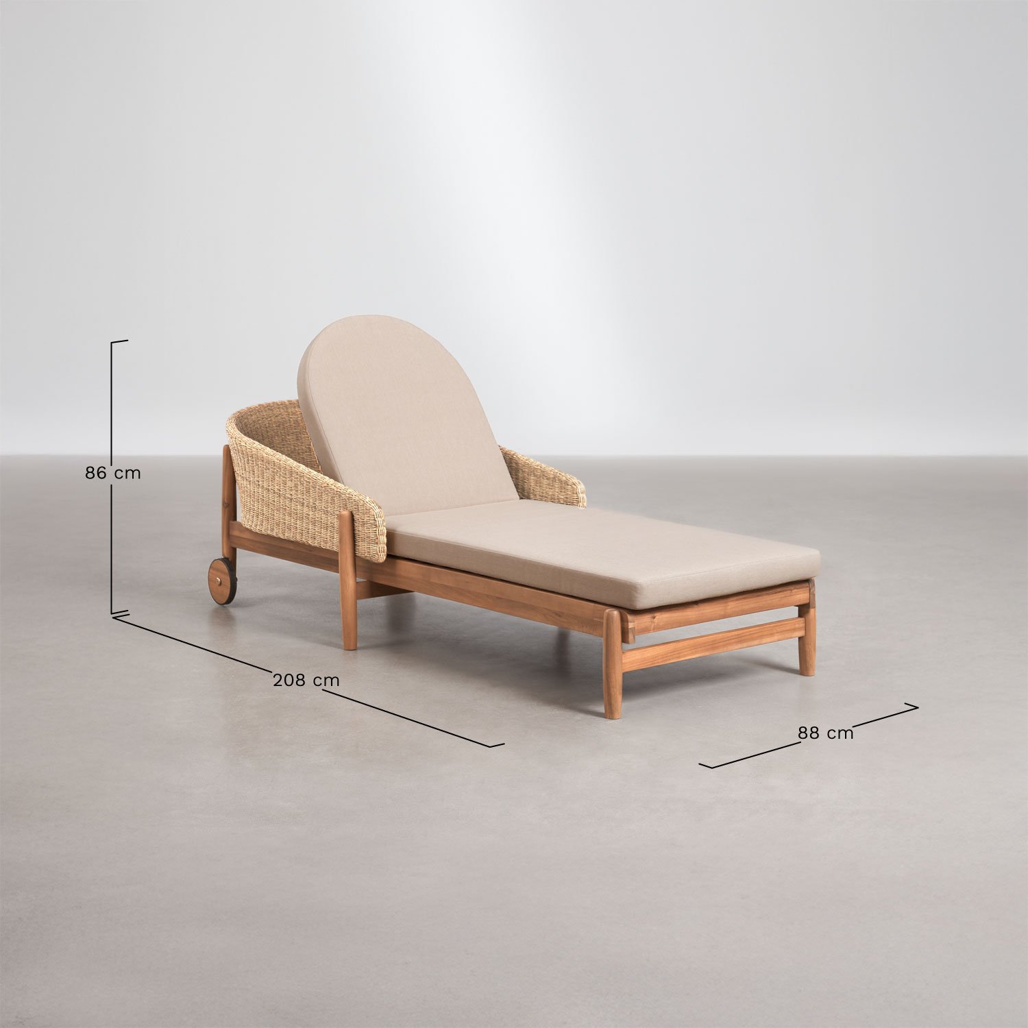 Chaise longue en bois d'acacia et rotin synthétique Ribeira, mesures