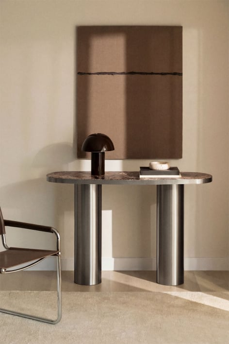 Console d'entrée ovale 120x40 cm en pierre naturelle et acier inoxydable Fertrix